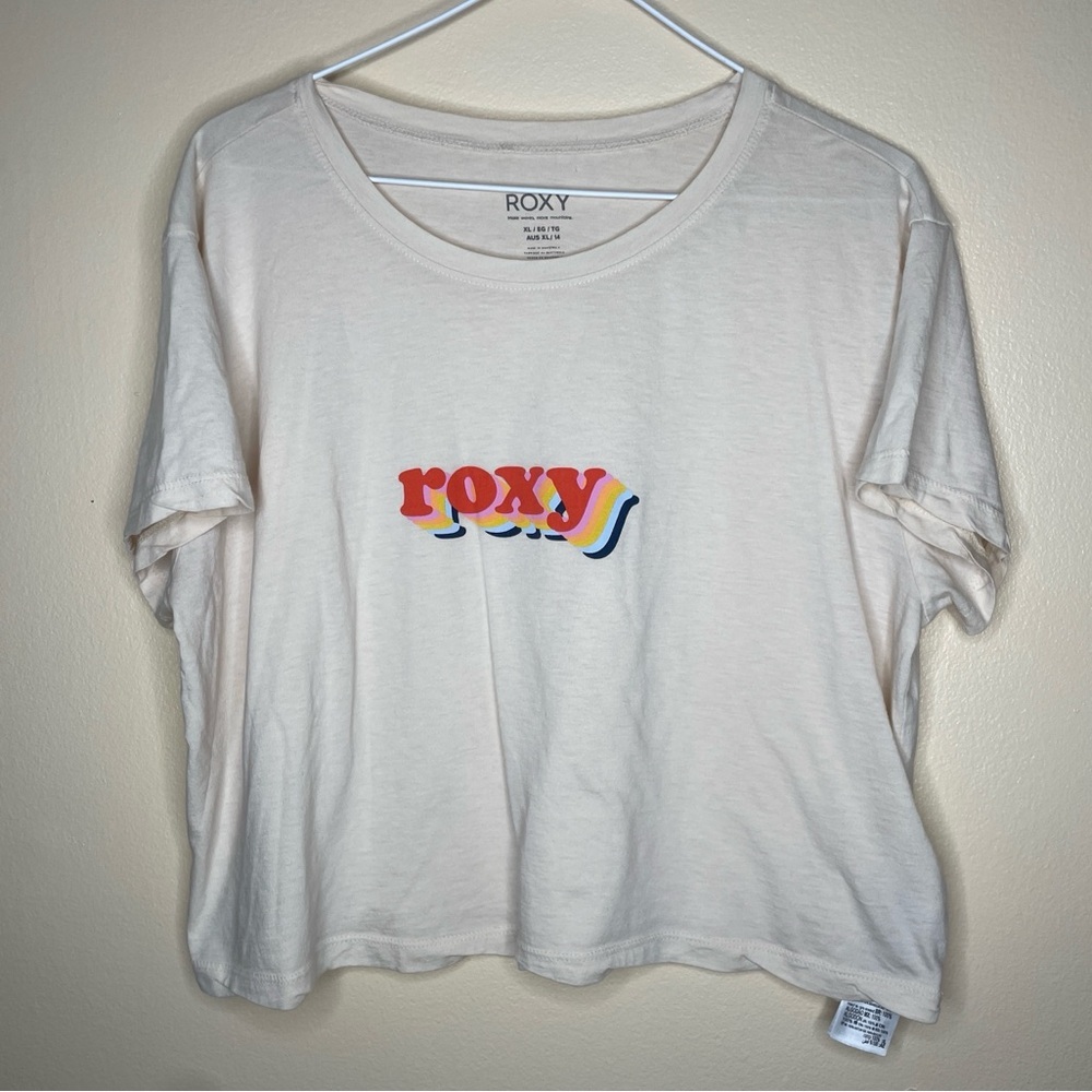 Roxy skate surf brand boxy cropped retro graphic tshirt - size XL